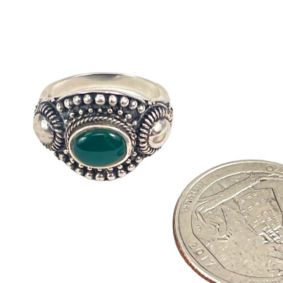 Vintage Sterling Silver and Green Agate Ring Siged JQA - Picture 6 of 7